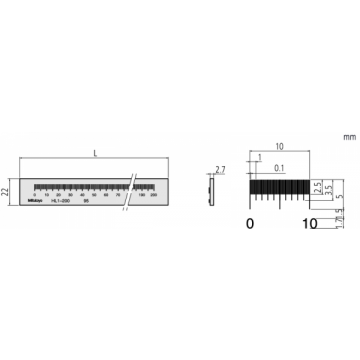 Mitutoyo Robocza podziałka szklana + Certyfikat kontroli GB, 0.1mm+